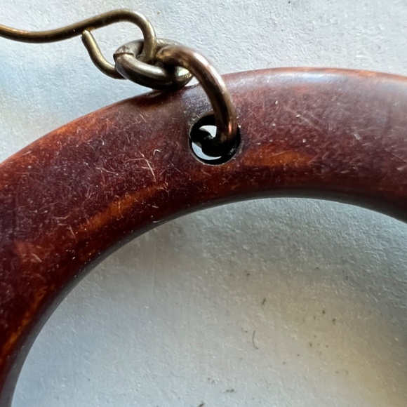 Wood finish designer round dangling earrings, brown - Picture 9 of 9